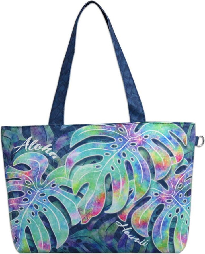 KC Hawaii by KC Hawaii Women’s Medium Canvas Aloha Monstera Tote Handbag, Multicolor
