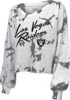 Thumbnail for your product : Majestic Women's Threads Josh Jacobs White Las Vegas Raiders Off-Shoulder Tie-Dye Name and Number Long Sleeve V-Neck Crop-Top T-shirt