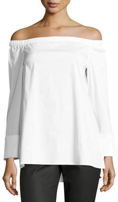 Lafayette 148 New York Off-the-Shoulder Stretch-Cotton Blouse