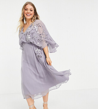 ASOS Curve ASOS DESIGN Curve blouson embroidered midi dress with cape back  - ShopStyle