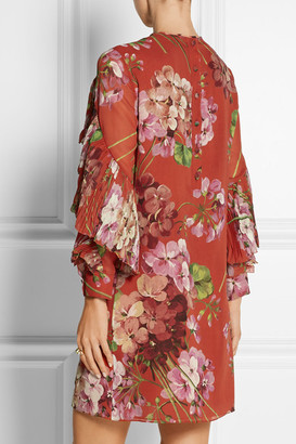 Gucci Floral-print Silk-georgette Mini Dress - Brick