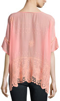 Thumbnail for your product : Johnny Was Princess Short-Sleeve Georgette Top, Coral Sunset, Plus Size