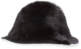 Gigi Burris Arden Fox-Fur Wide-Brim Hat, Black