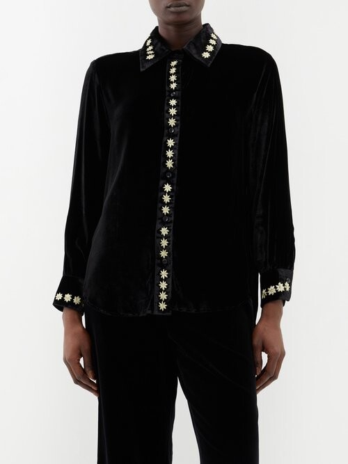 MUZUNGU SISTERS Stella Floralembroidered Velvet Shirt ShopStyle Tops