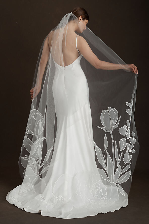 Twigs & Honey Bridal Veil - French Lace Simple Veil with Blusher - Style #787 Cathedral