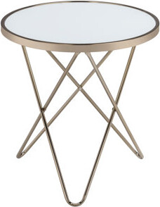 Champagne Finish End Table With Frosted Glass Top - Modern & Elegant, 22 In Width X Depth Height And Metal Square, Appeal