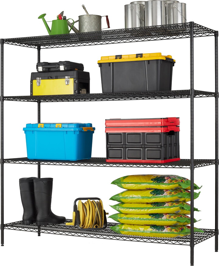 Hyper Tough Black Wire Shelf 4-Tier Heavy Duty 72"H x 72"W x 24"D, 4000lbs Total Capacity