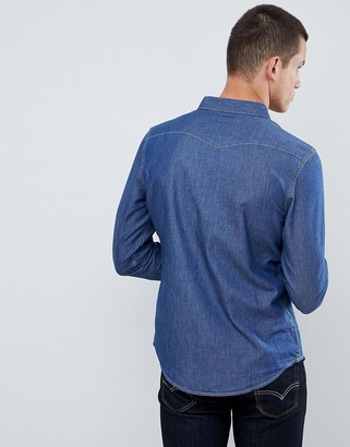 Lee Jeans Pindot Button Down Denim Shirt in Deep Indigo
