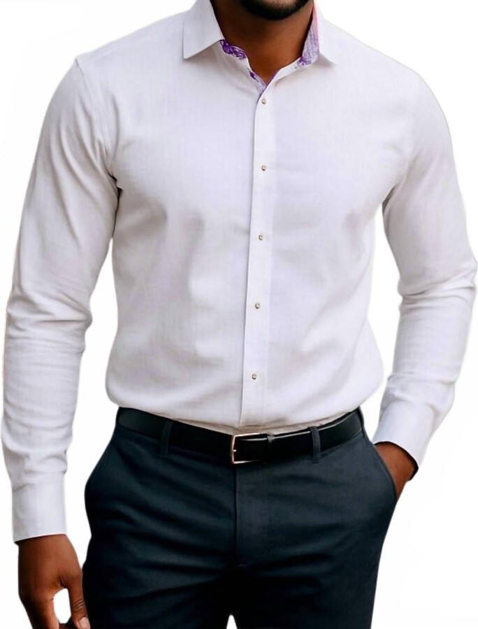 Mizumi Couture Slim Fit Dress Shirt In White And Pink