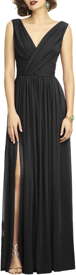surplice ruched chiffon gown
