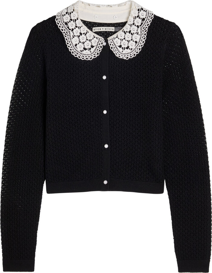 Alice + Olivia Carson Lace-embellished Crocheted Cropped Cardigan