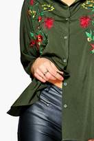Thumbnail for your product : boohoo Embroidered 3/4 Sleeve Shirt