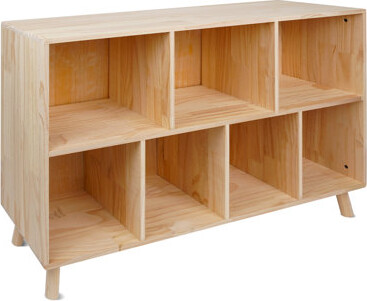 45.5"l X 29.1"h Solid Pine Wood 7-compartment Storage Cabinet – Fixed Shelves Organizer (3 Large + 4 Medium Grids), 120lbs Load Capacity, Elevated Leg