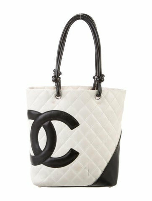 chanel black tote with white logo