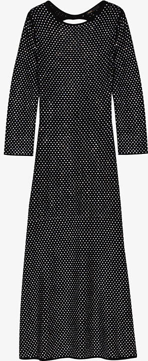 Womens Noir / Gris Crystal-Embellished Long-Sleeve Stretch-Knit Midi Dress 8