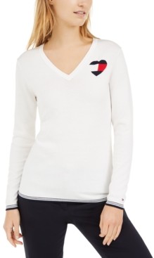 Tommy Hilfiger Ivy Logo-Heart V-Neck Sweater - ShopStyle