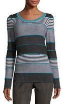 Thumbnail for your product : St. John Striped Jewel-Neck Sweater, Peacock/Multi