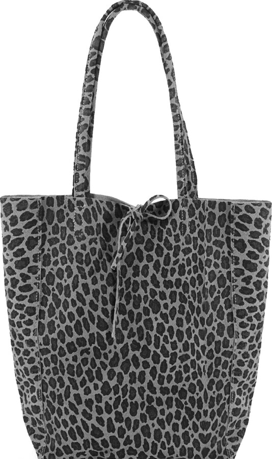 Sostter Grey Leopard Print Suede Leather Tote Shopper Bag Byndy