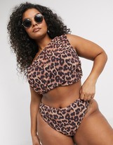 Thumbnail for your product : Simply Be high waist bikini bottoms with mesh overlay in leopard print