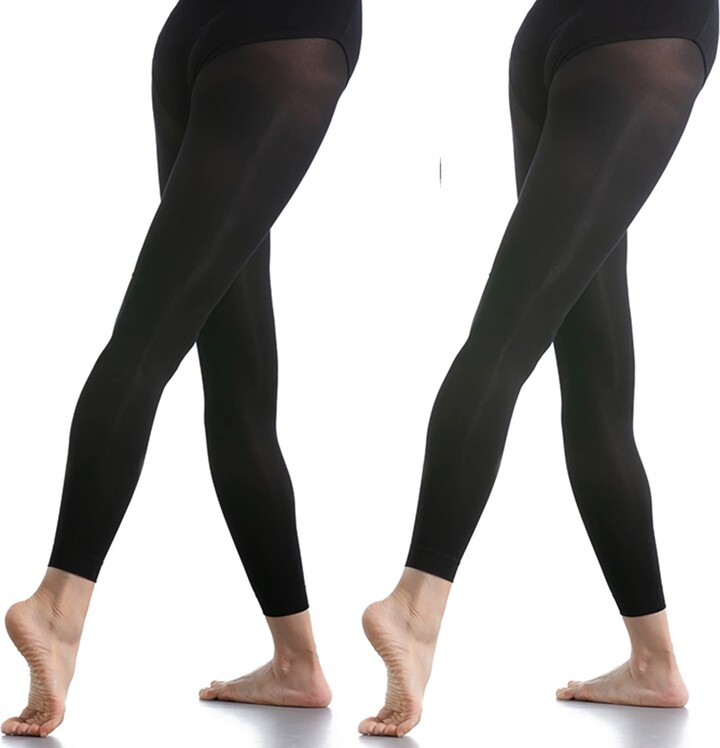 DANCEYOU 2 Pairs Black Footless Dance Tights for Women Girls Ballet