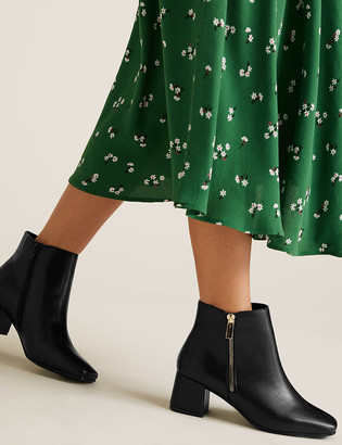 Marks and Spencer Wide Fit Leather Block Heel Ankle Boots