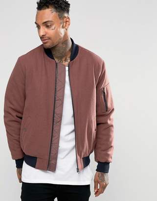 ASOS Wool Mix Bomber Jacket With MA1 Pocket In Rose