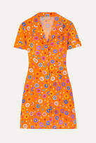 Thumbnail for your product : Lhd LHD - Clemenceau Floral-print Silk Crepe De Chine Mini Dress - Orange