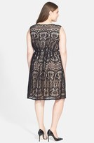 Thumbnail for your product : Adrianna Papell Belted Lace Fit & Flare Dress (Plus Size)