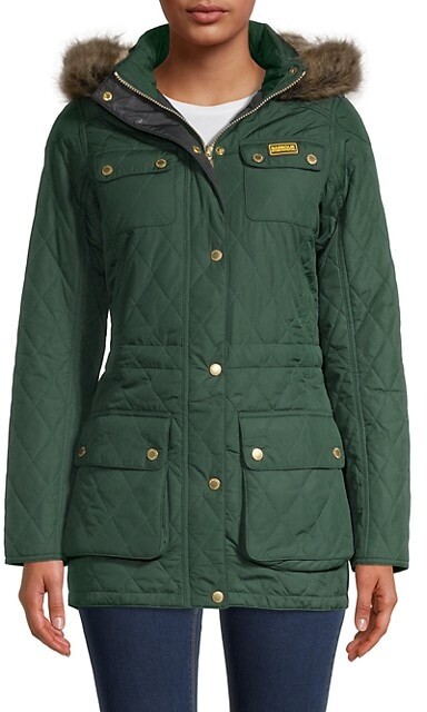 barbour international faux fur lined parka with faux fur trim hood