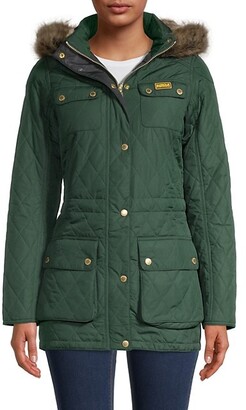 barbour international faux fur lined parka with faux fur trim hood