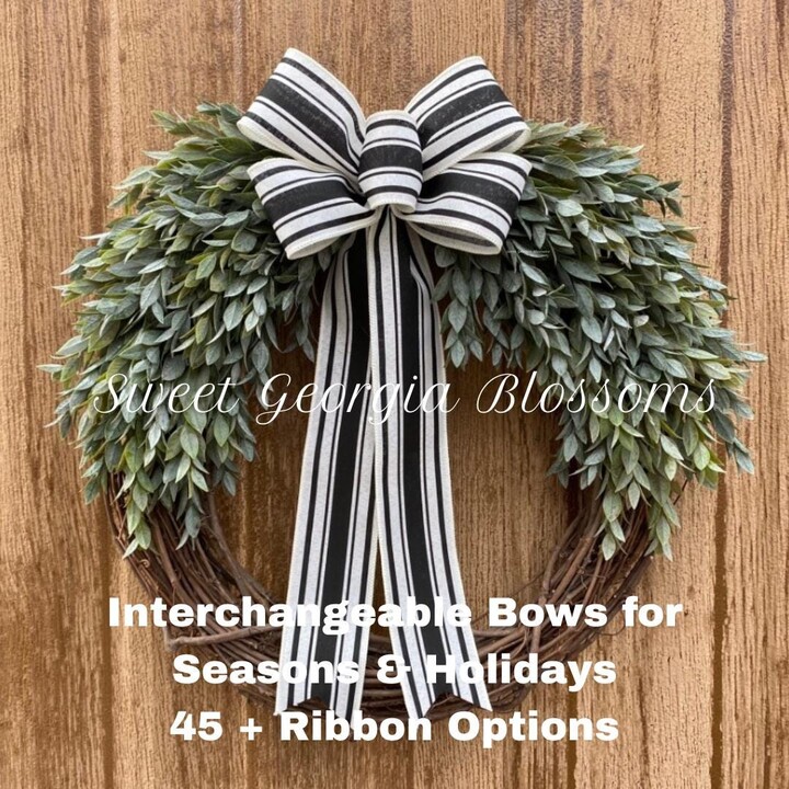 Etsy Everyday Greenery Grapevine Wreath Ruscus Greenery, Interchangeable Bow, Farmhouse Style, Year Round Decor