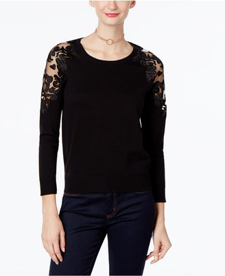 INC International Concepts Petite Lace-Shoulder Sweater, Only at Macy's