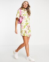 Thumbnail for your product : ASOS DESIGN twill mini shirt dress in white base pink floral print