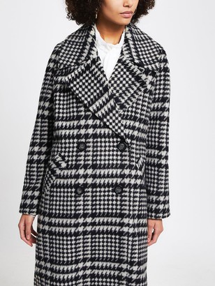 River Island Double Breasted Oversized Dogstooth Coat - Black