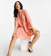 Thumbnail for your product : New Look Petite tie-neck mini smock dress in light coral