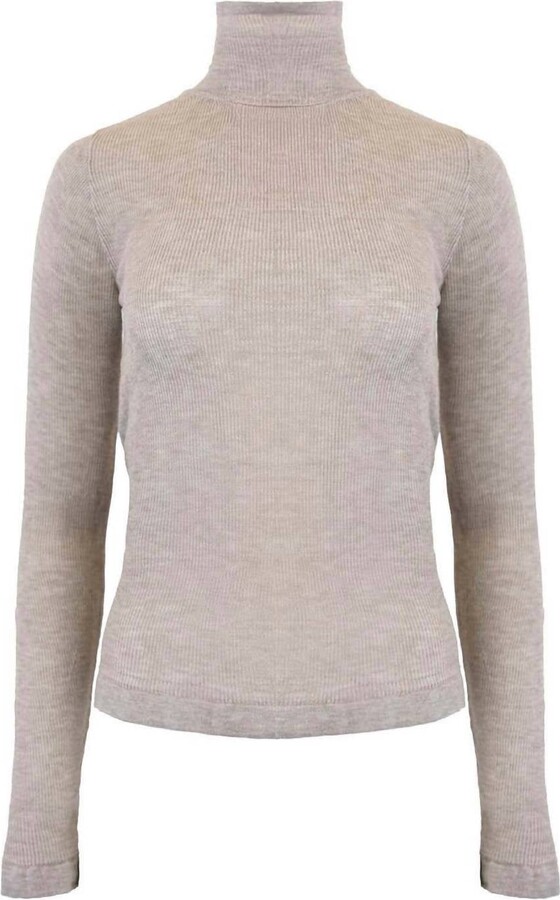 THEO THE LABEL Women's Nomia Sheer Knit Turtleneck Top In Heather Grey