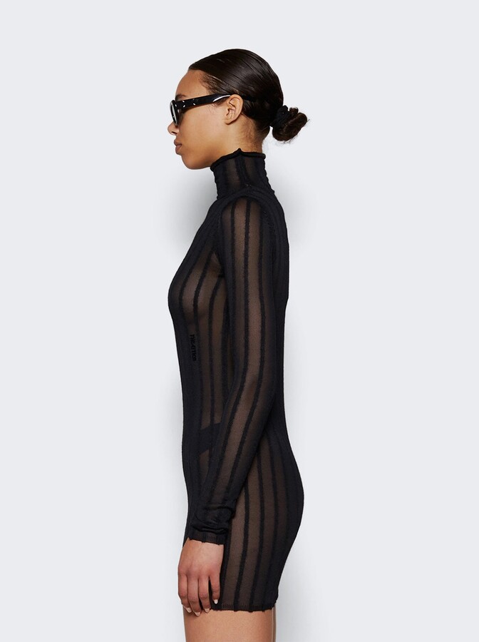ATTICO Semi-sheer Knitted Ribbed Mini Dress Black