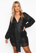 Thumbnail for your product : boohoo Plus Sequin Plunge Ruched Detail Dress
