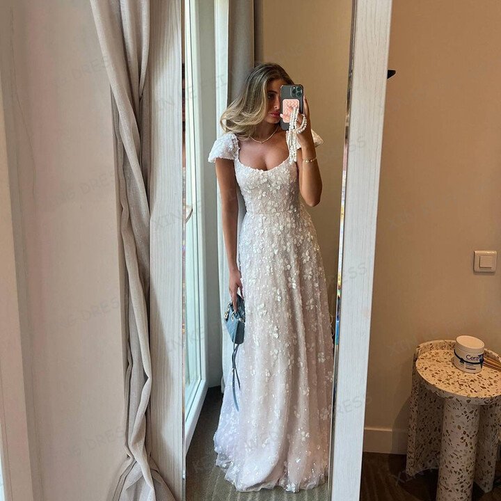 Elegant Appliques Wedding Dresses A-line Women & apos;s Boat Neck Sleeveless Tulle Princess Bridal Gowns Vestidos De Novia Customized