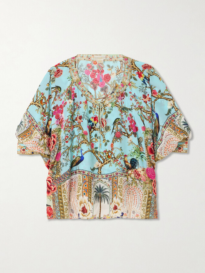 Camilla Sultans And Queens Tie-detailed Embellished Printed Silk-crepe Blouse - Multi
