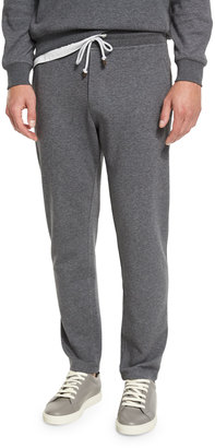 Brunello Cucinelli Cotton-Blend Drawstring Sweatpants, Dark Gray