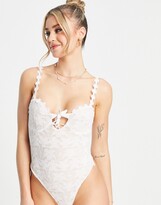 Thumbnail for your product : Love Triangle tie front lace body with floral trim in white