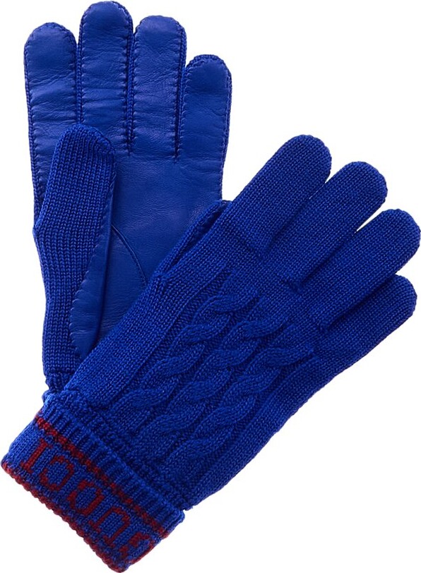 Gucci Leather-Trim Wool Gloves