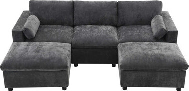 Wrought Studio 86.5'' U-Shaped Sectional Sofa with Storage Pockets, 2 Movable Ottoman, Armrest Pillows, Free Combination, 5-Seat Modern Cloud Sofa for Living Room&Ap