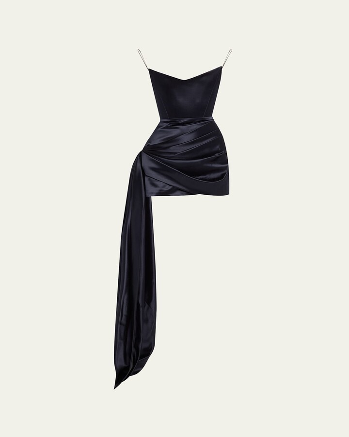 Alex Perry Strapless Corset Satin Mini Dress with Draped Panel