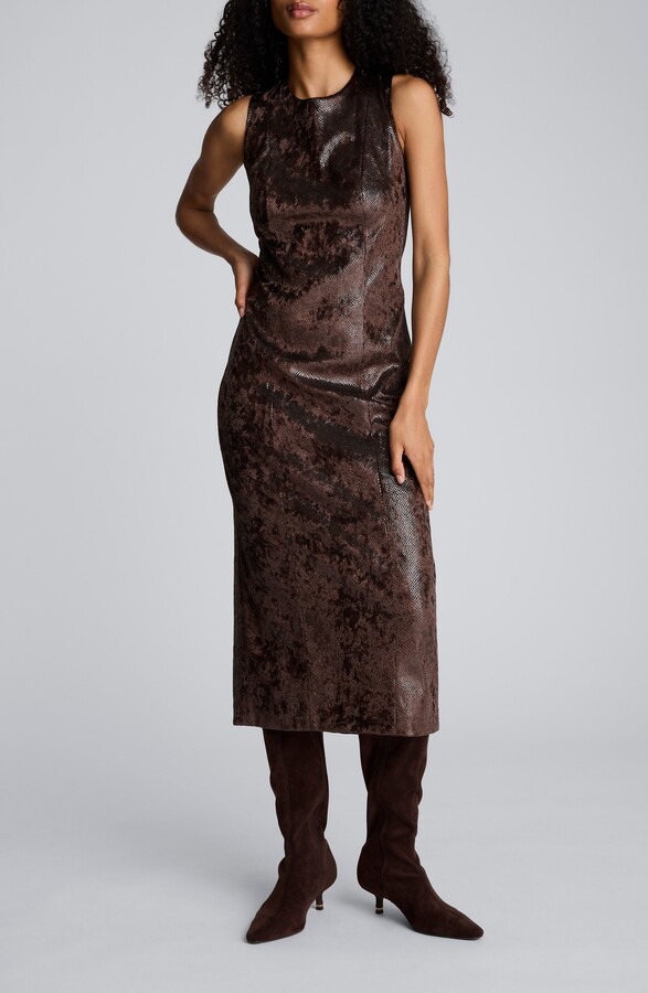 Kenneth Cole Faux Snakeskin Textured Velvet Sheath Dress