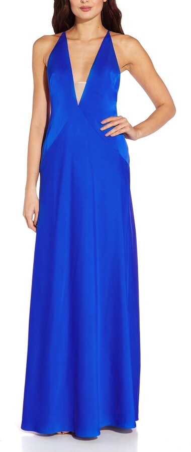 aidan mattox halter neck draped gown