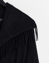 Thumbnail for your product : Helene Berman blanket fringed wool blend wrap coat in black