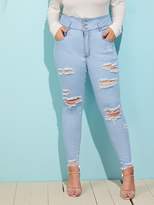 Thumbnail for your product : Shein Plus Raw Hem Ladder Distressed Jeans