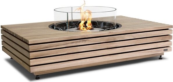EcoSmart Fire Martini 50 Teak Fire Table in Silver